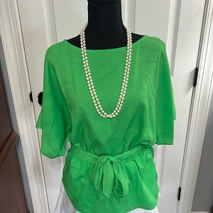 Short sleeve green polyester blouse